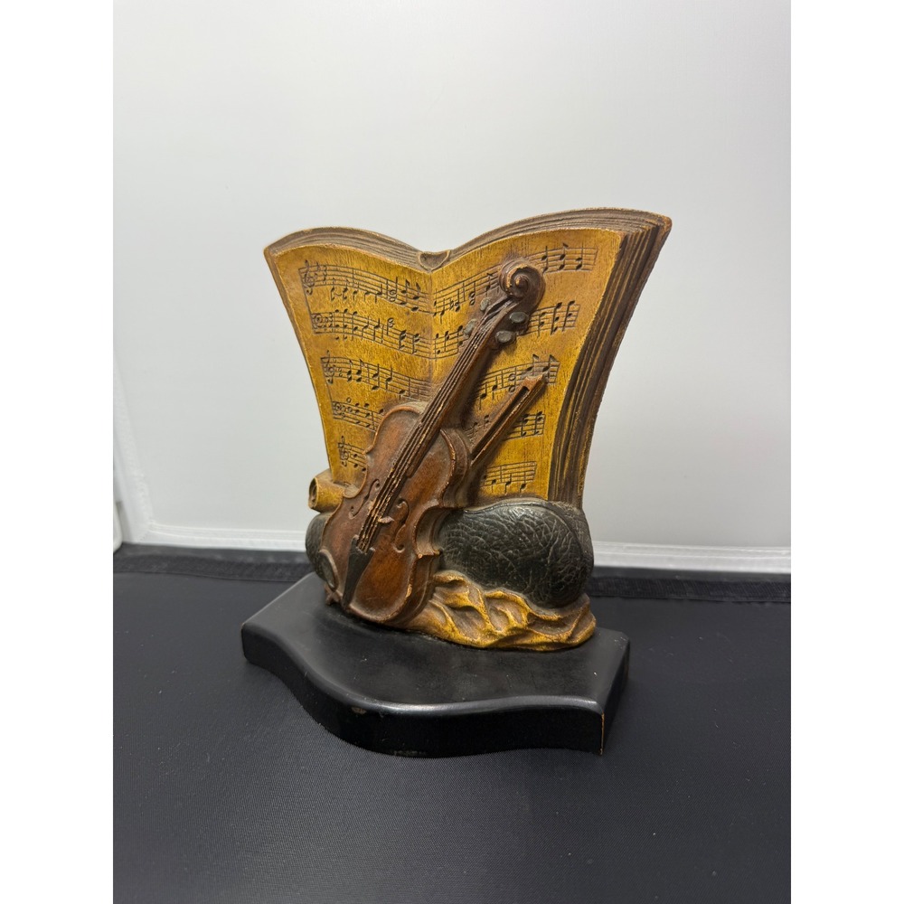 Vintage Syroco Wood Violin Music Book Statue Figurine Decor collectible - Picture 2 of 9
